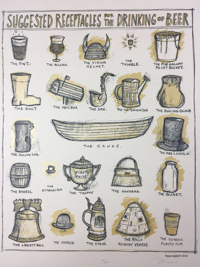 Suggested Receptacles for the Drinking of Beer - 2010 Dan Grzeca Poster Art Prin