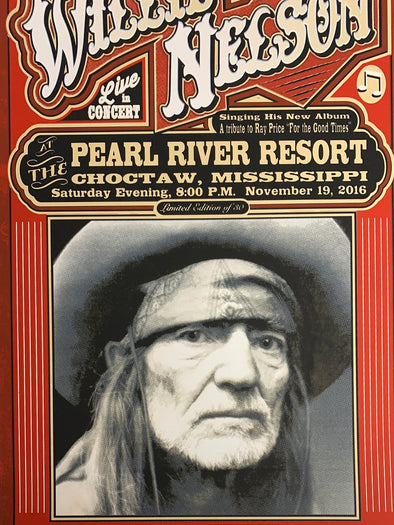 Willie Nelson - 2016 Mattole River Studios poster Choctaw, MS