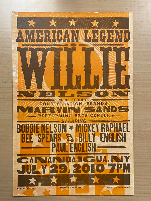 Willie Nelson - 2010 Hatch Show Print 7/29 poster Canandaigua, New York