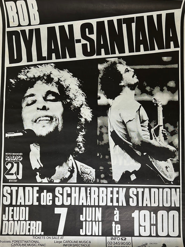 Bob Dylan Santana - 1984 promo poster Brussels, Bel Schaerbeek