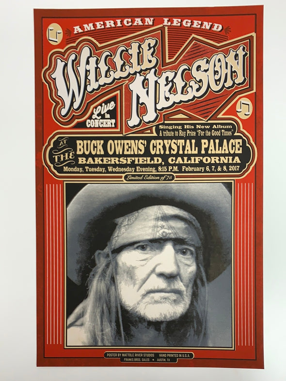 Willie Nelson - 2017 Mattole River Studios poster Bakersfield, CA