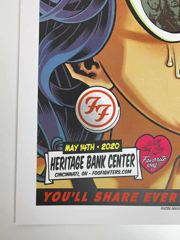 Foo Fighters - 2020 Brian Ewing poster Cincinnati, OH Heritage Bank Center