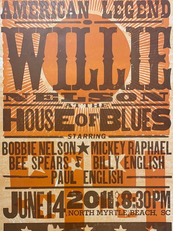 Willie Nelson - 2011 Hatch Show Print 6/14 poster North Myrtle Beach, South Carolina