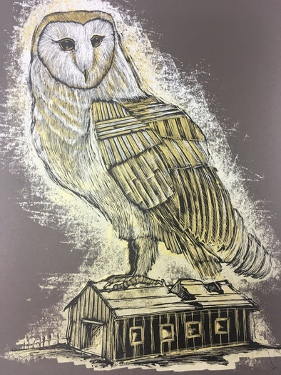 Reconstructed Barn Owl - 2013 Dan Grzeca Poster Art Print Charcoal Brown