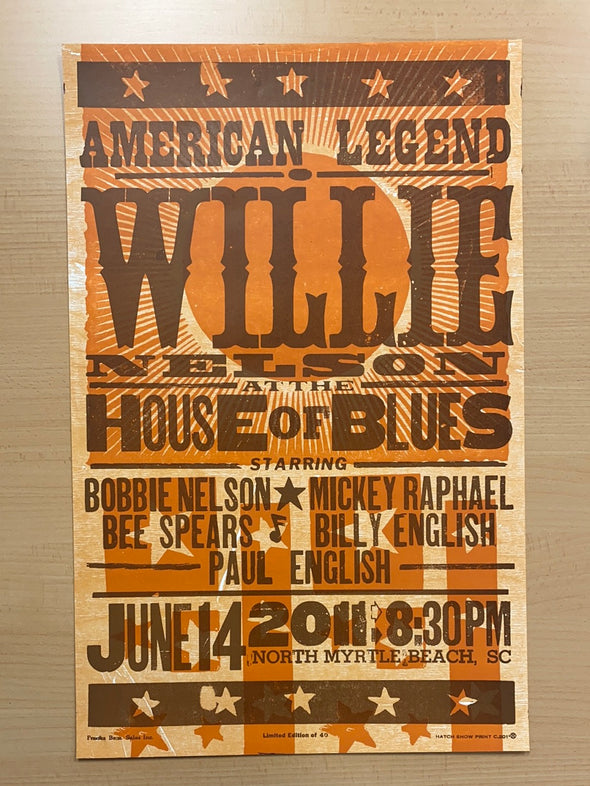 Willie Nelson - 2011 Hatch Show Print 6/14 poster North Myrtle Beach, South Carolina