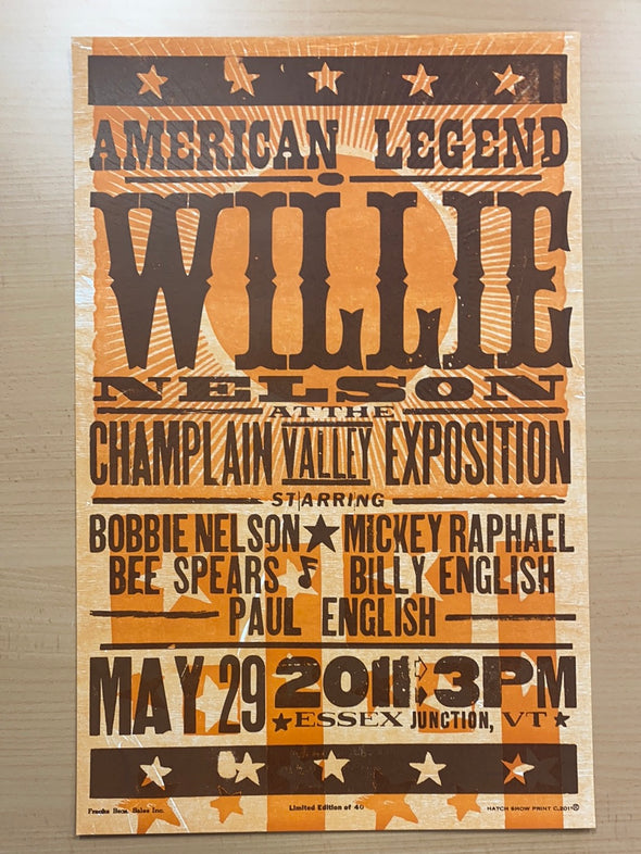 Willie Nelson - 2011 Hatch Show Print 5/29 poster Essex Junction, Vermont