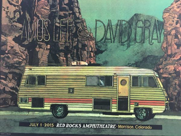 Amos Lee & David Gray - 2015 Landland Poster Morrison, CO Red Rocks Amphitheatre