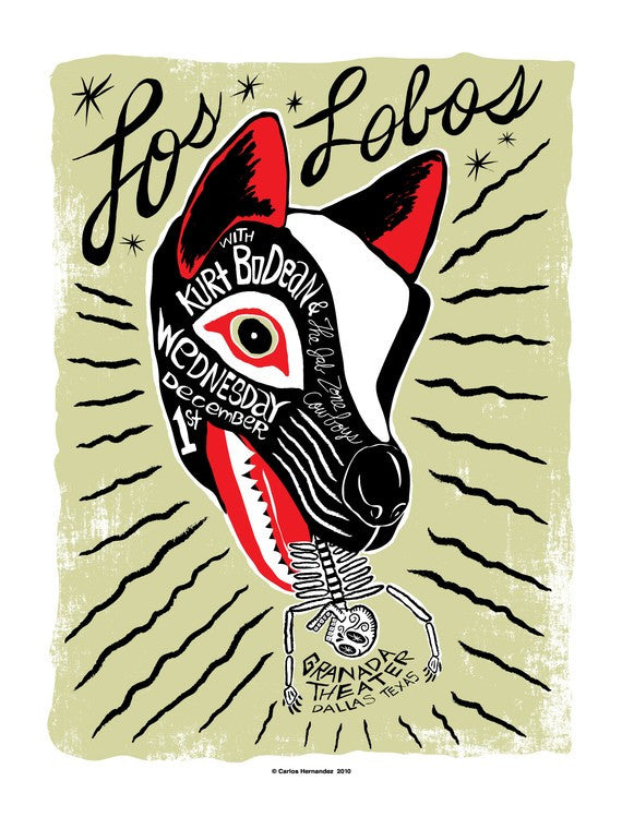 Los Lobos - 2010 Carlos Hernandez poster Dallas, TX, Granda Theater