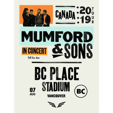 Mumford & Sons - 2019 poster Vancouver, BC Place Stadium Delta Tour