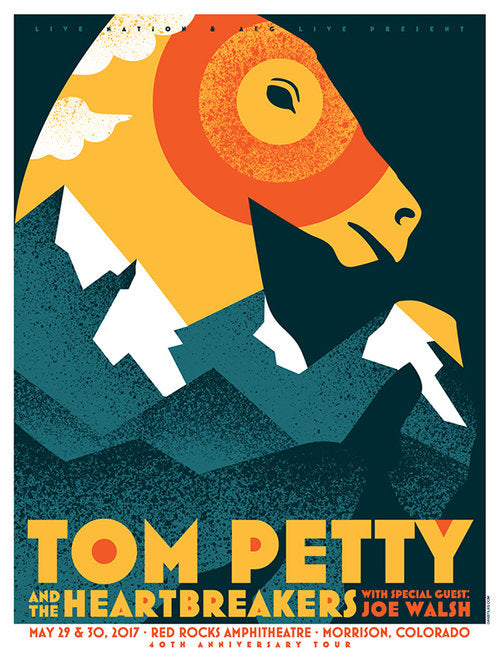 Tom Petty - 2017 Dan Stiles poster Red Rocks, Morrison, CO 40th Anniversary Tour