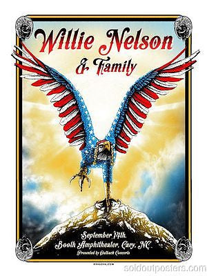 Willie Nelson & Family - 2013 Zeb Love Poster Cary, NC Booth Amphitheater